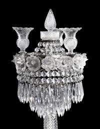 A Pair of Large Bristol Cut Glass Three-Light Candelabra