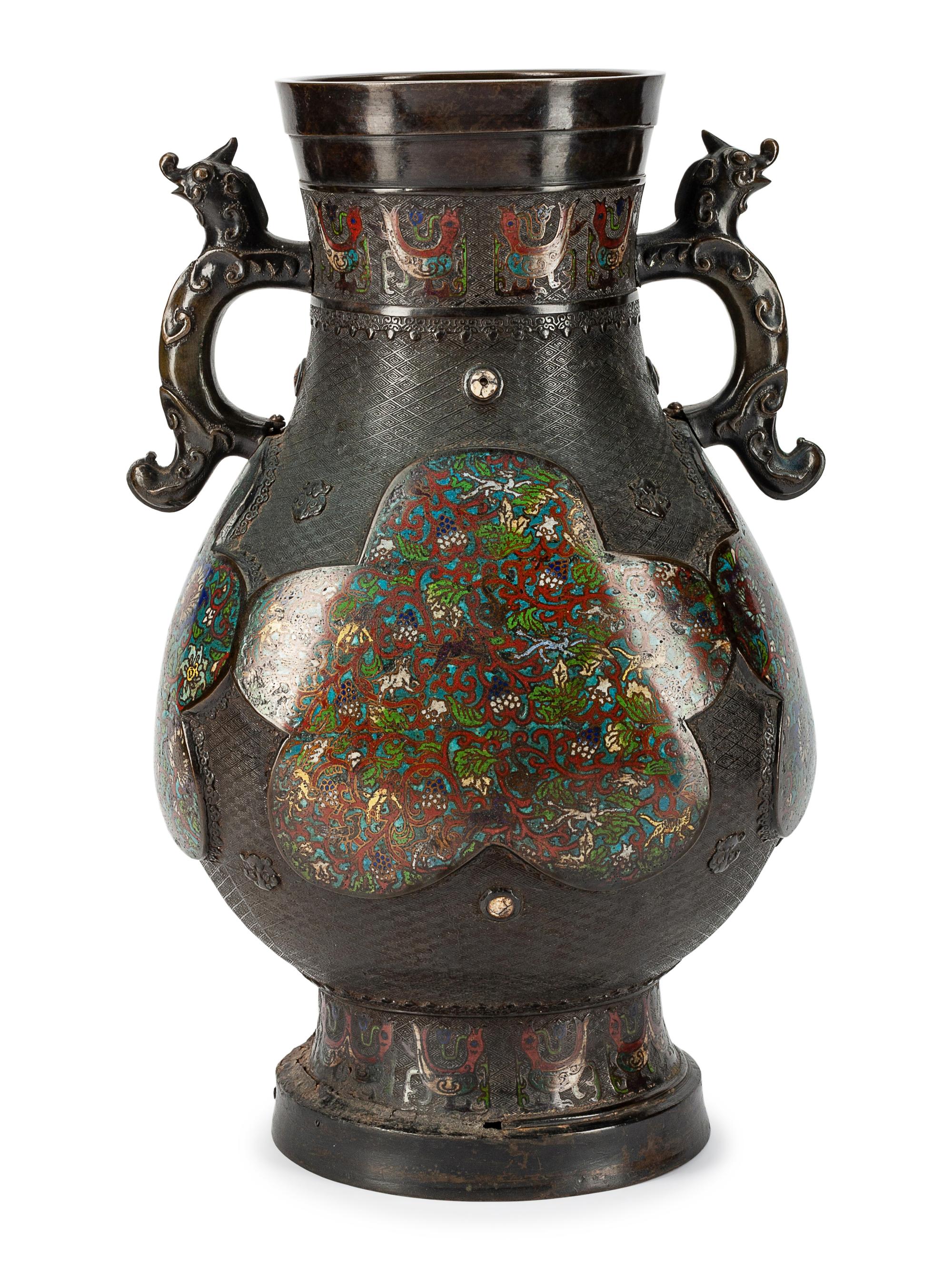 A Chinese Cloisonne Enamel Two-Handled Urn