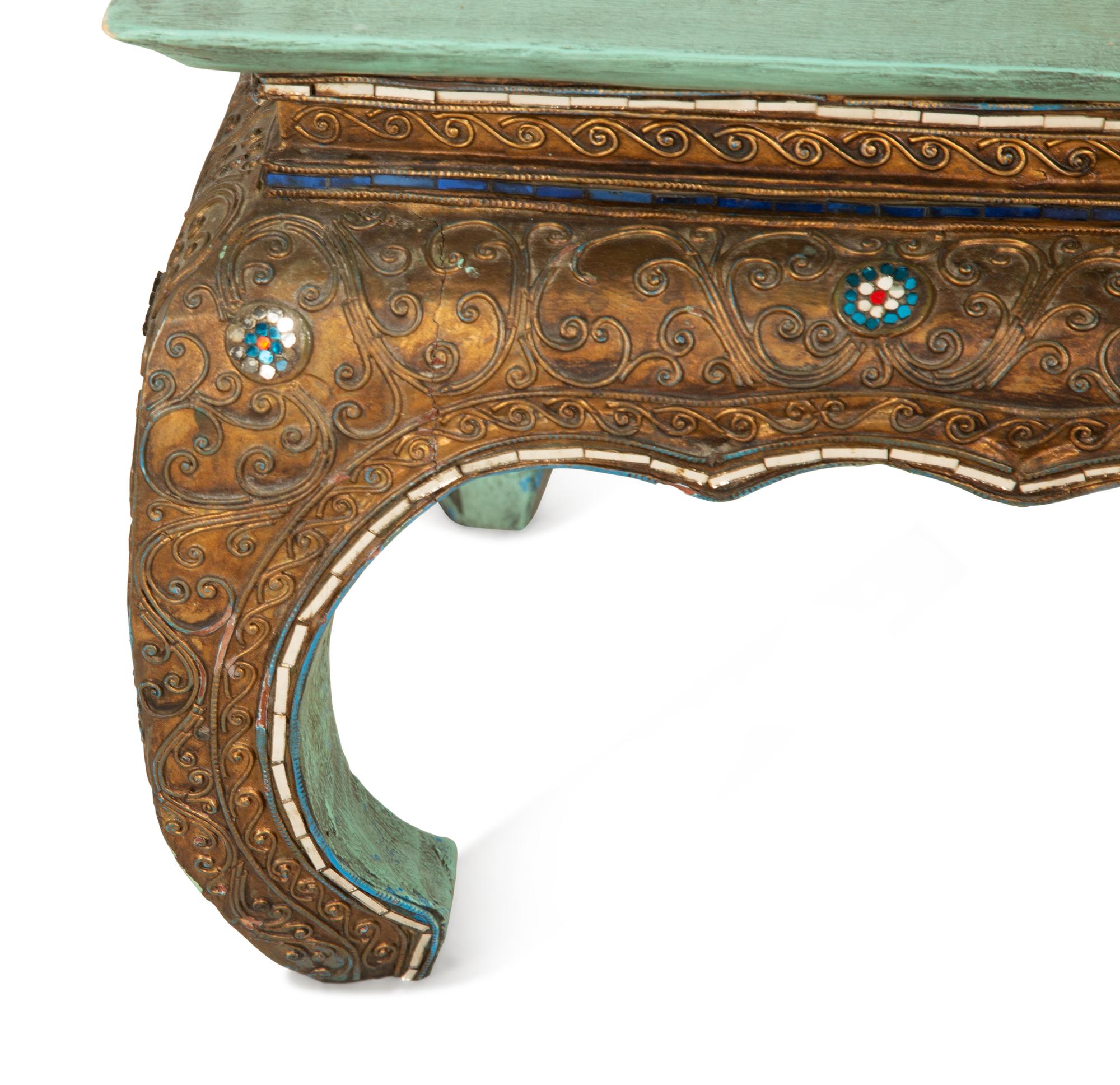 A Pair of South Asian Carved and Painted Tabourets