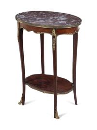 A Louis XV Style Gilt Bronze Mounted Rosewood Marble-Top Side Table