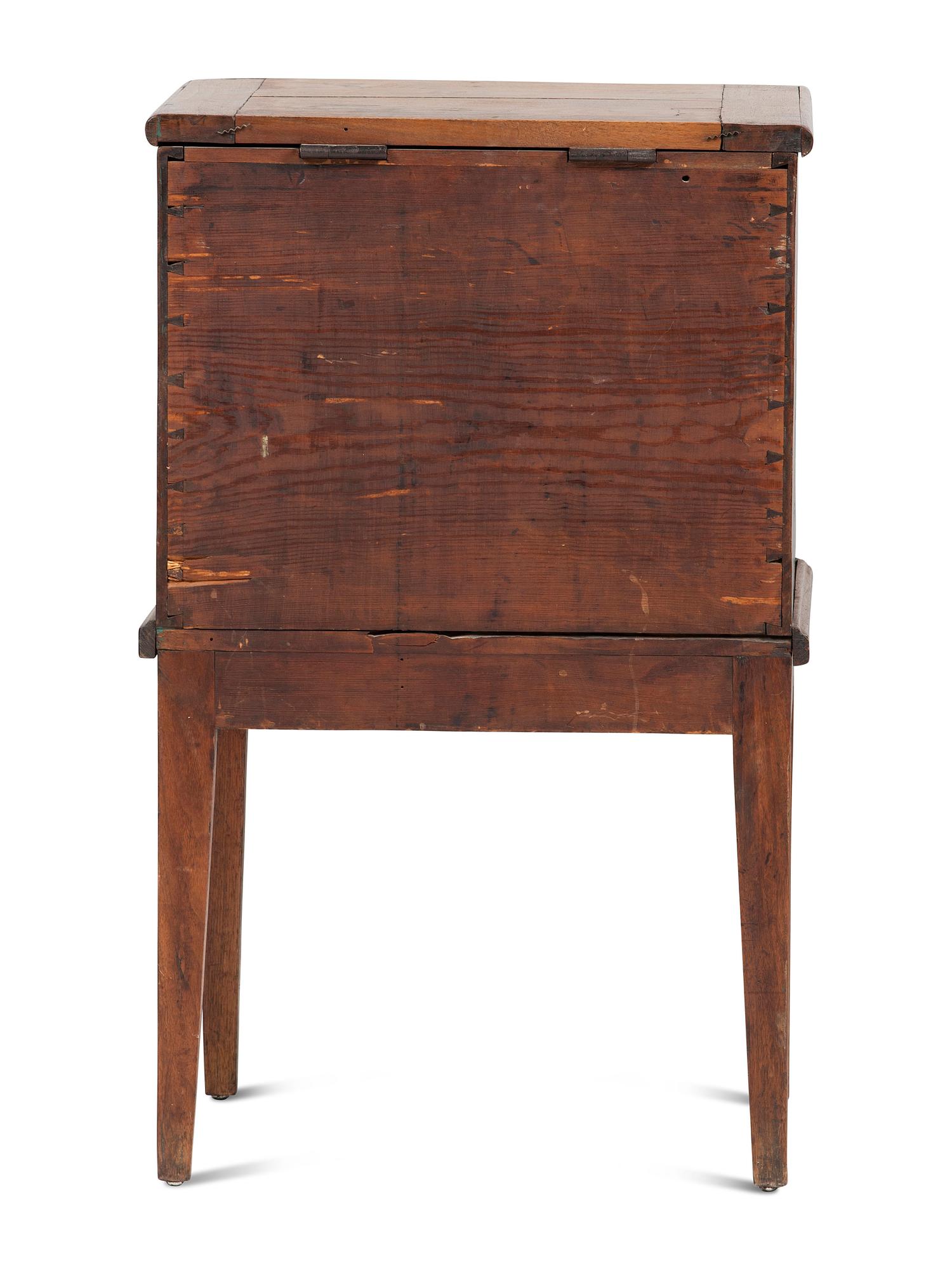 A Late Federal Inlaid Walnut and Cherrywood Sugar Chest on Stand