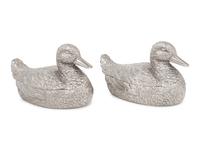 A Pair of Silvered Metal Duck-Form Boxes