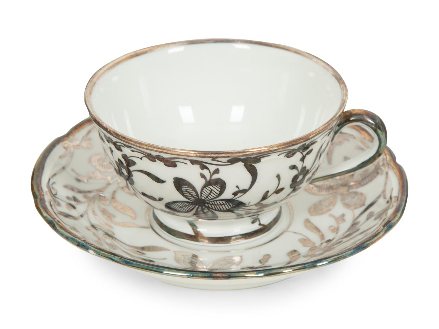 A Richard Ginori Silver-Overlay Porcelain Tea Service