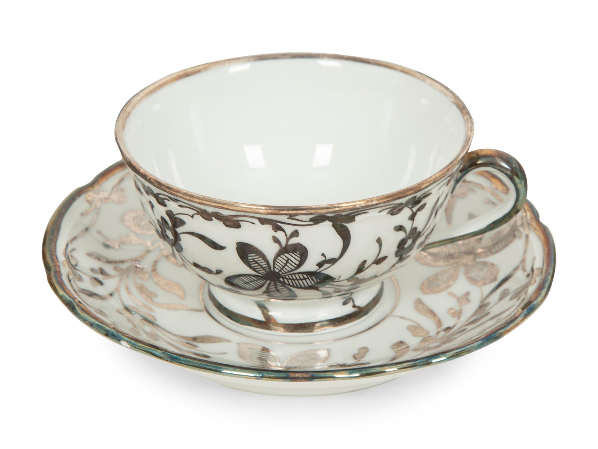 A Richard Ginori Silver-Overlay Porcelain Tea Service