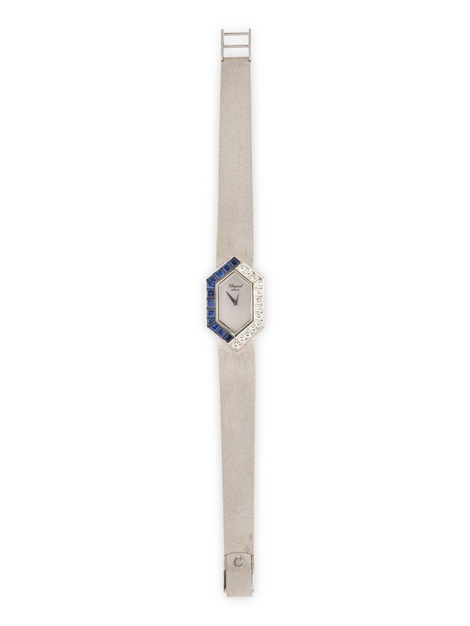 CHOPARD, 18K WHITE GOLD, DIAMOND, AND SAPPHIRE WATCH