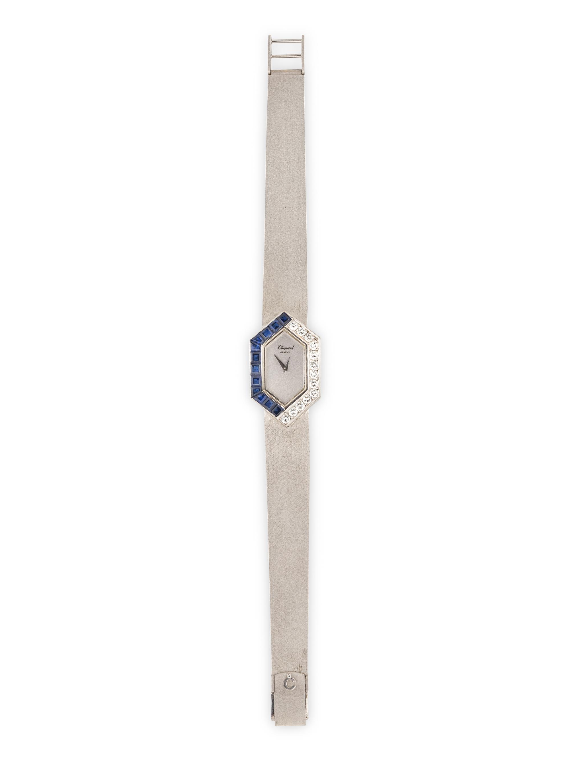 CHOPARD, 18K WHITE GOLD, DIAMOND, AND SAPPHIRE WATCH