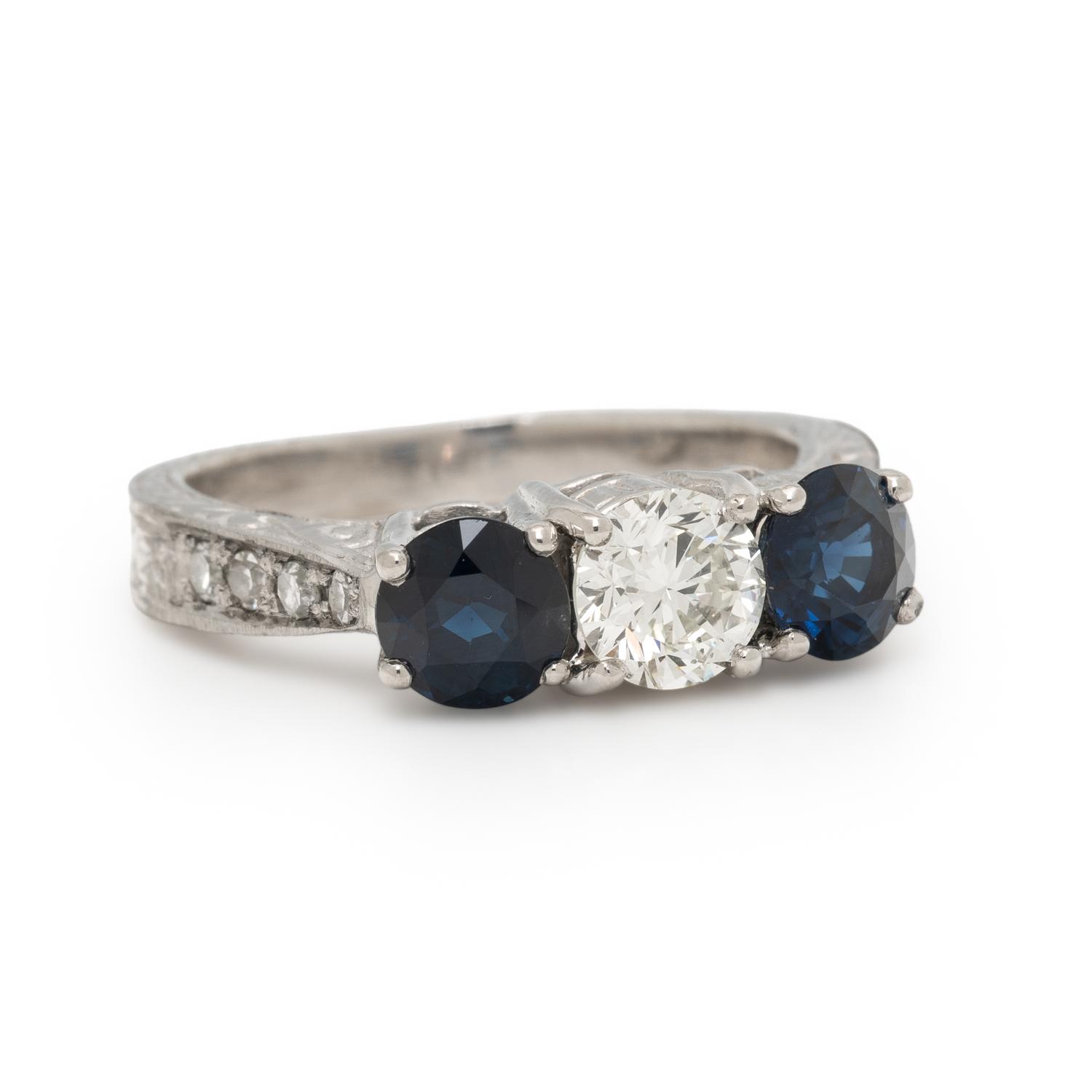 DIAMOND, SAPPHIRE, AND PLATINUM RING