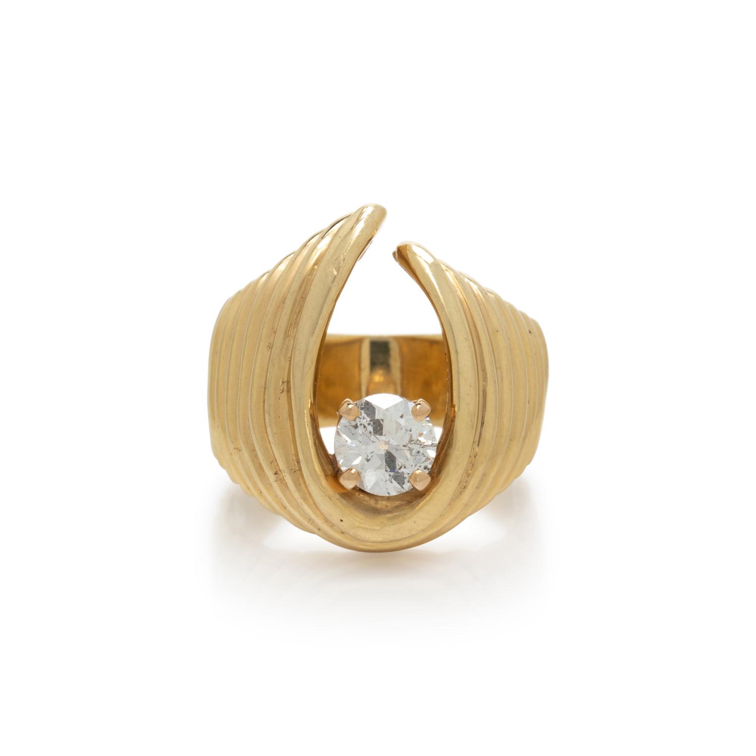 OLD EUROPEAN CUT DIAMOND AND YELLOW GOLD RING