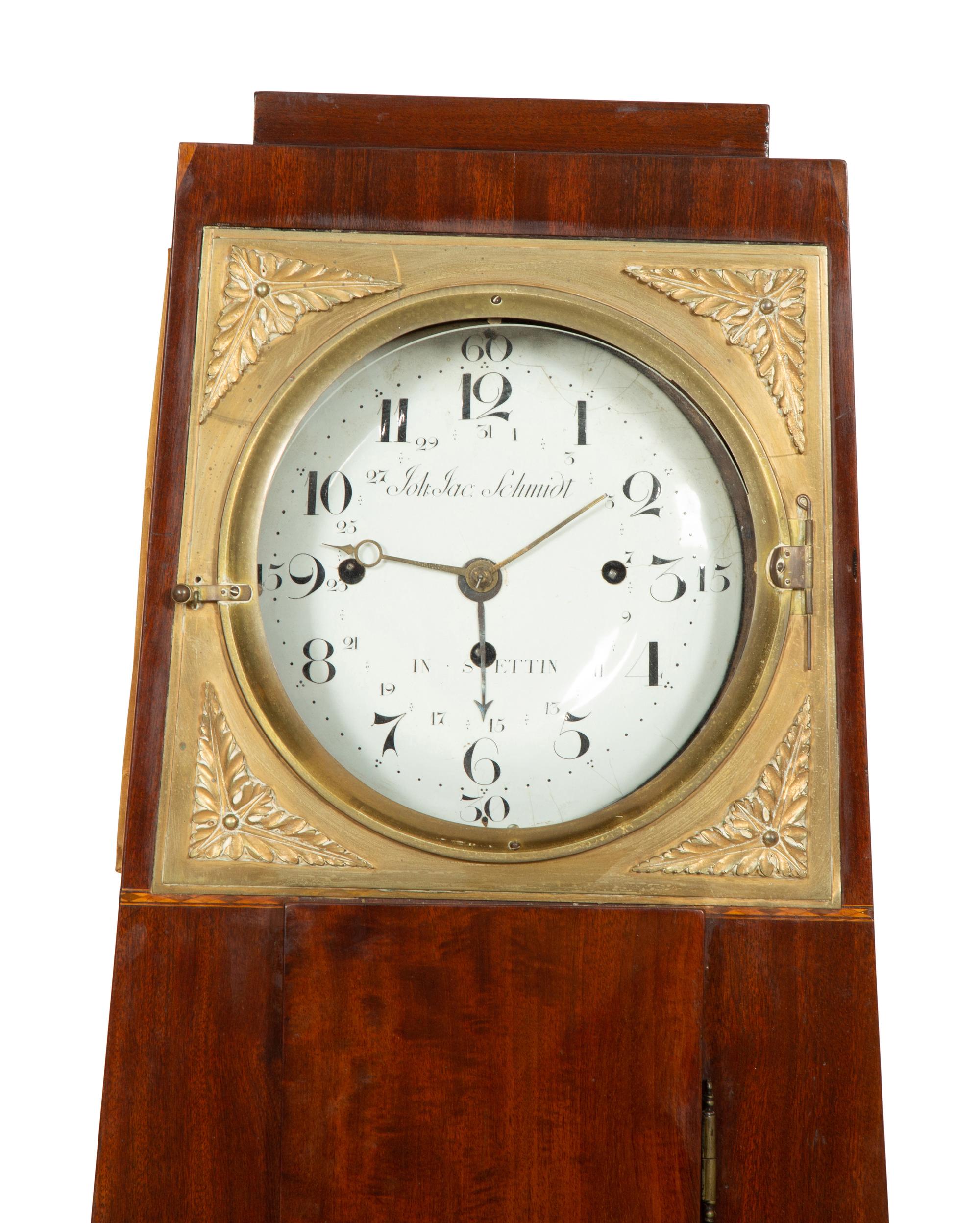 A Biedermeier Mahogany and Gilt Bronze Obelisk Clock