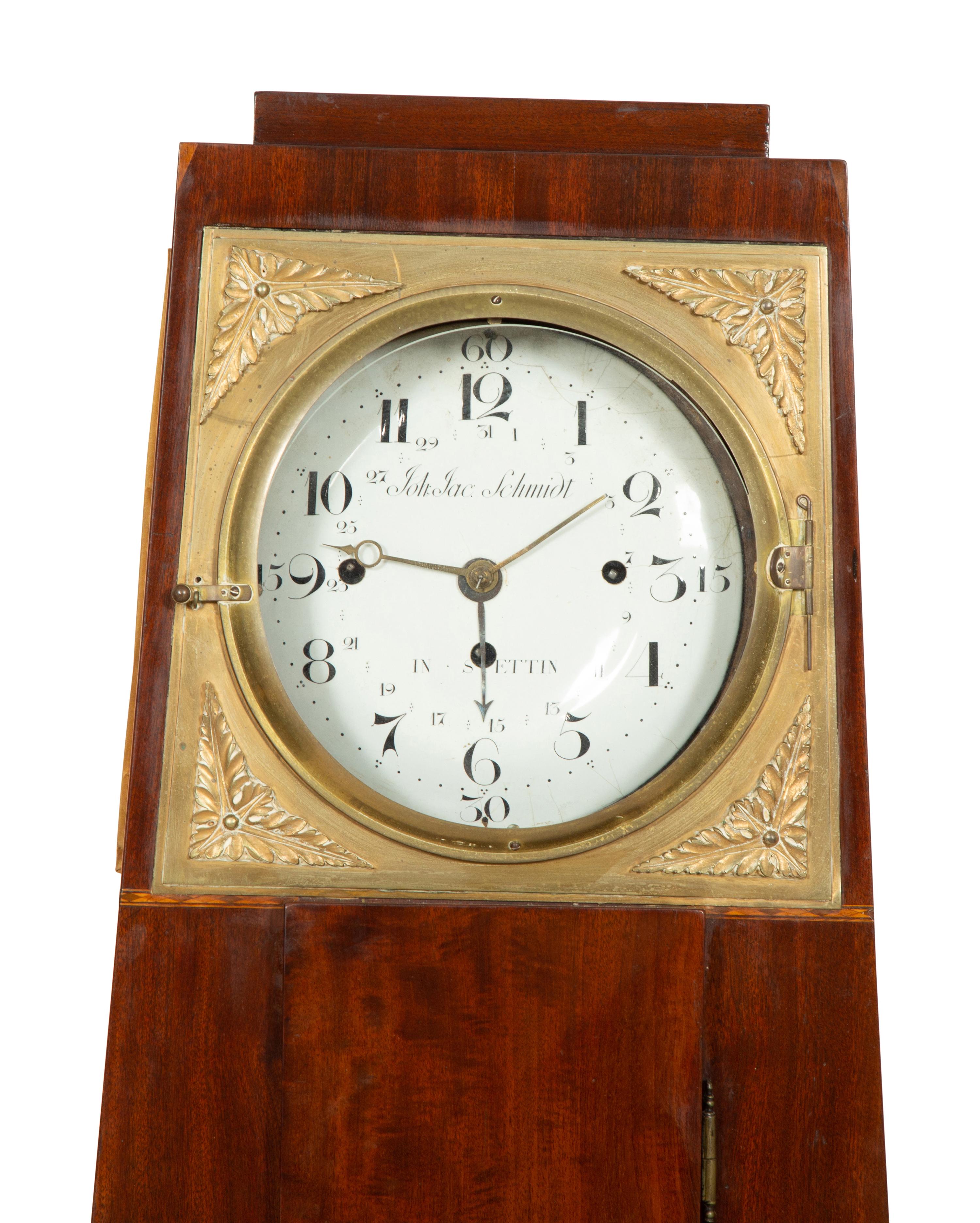 A Biedermeier Mahogany and Gilt Bronze Obelisk Clock