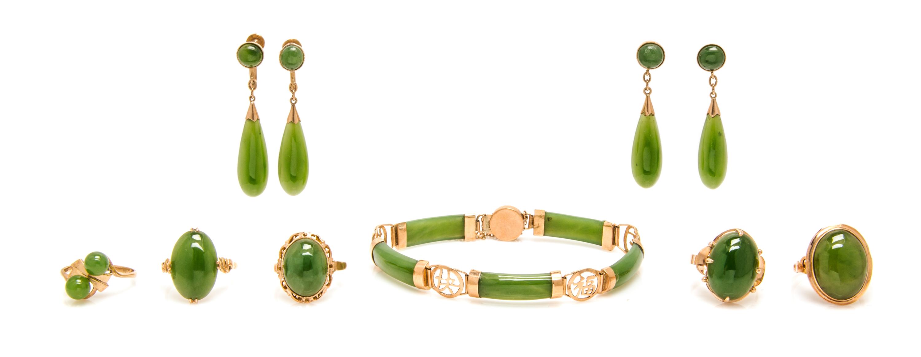 A Collection of Rose Gold and Nephrite Jade Jewelry,