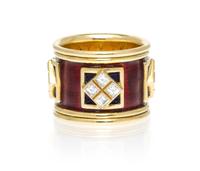 A Yellow Gold, Diamond and Enamel Ring, Elizabeth Gage, 11.10 dwts.