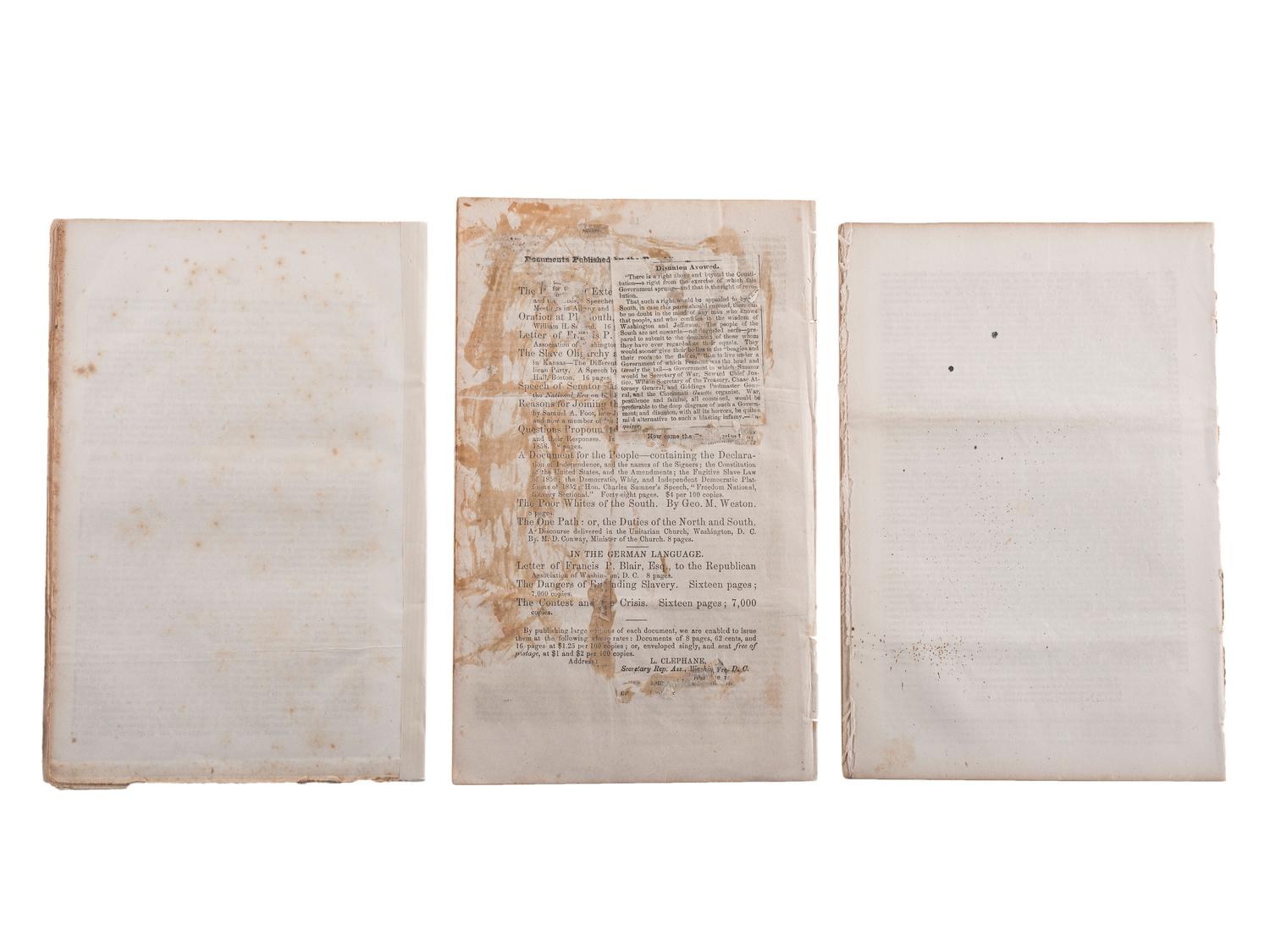 [SLAVERY & ABOLITION]. A broadside and group of pamphlets related to slavery and abolition in Kansas prior to the Civil War, comprising:
