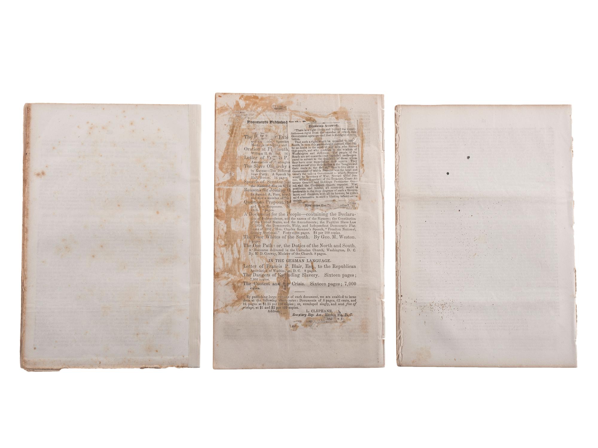 [SLAVERY & ABOLITION]. A broadside and group of pamphlets related to slavery and abolition in Kansas prior to the Civil War, comprising: