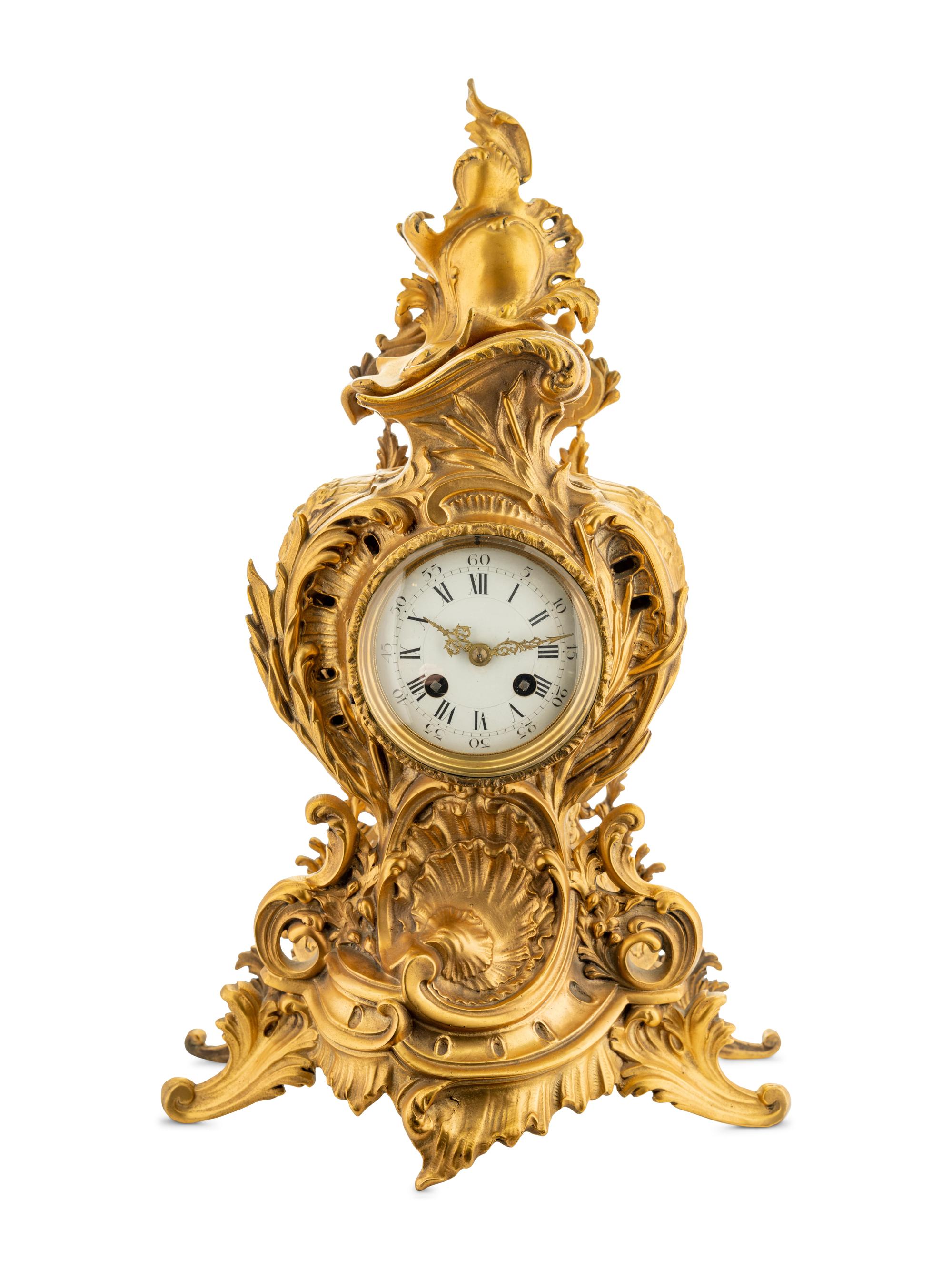 A Louis XV Style Gilt Bronze Mantel Clock
