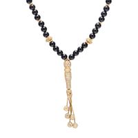 ONYX, DIAMOND, AND YELLOW GOLD BEAD NECKLACE