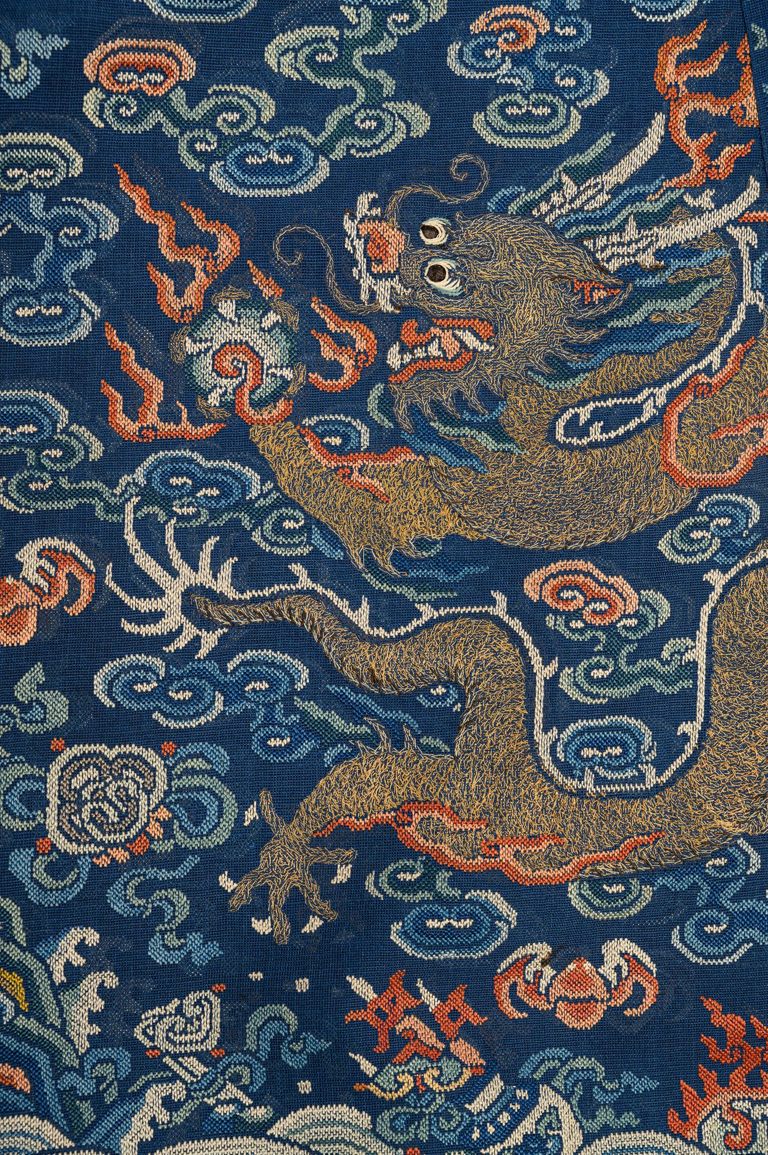 A Blue Ground Embroidered Silk Gauze Summer 'Dragon' Robe, Jifu