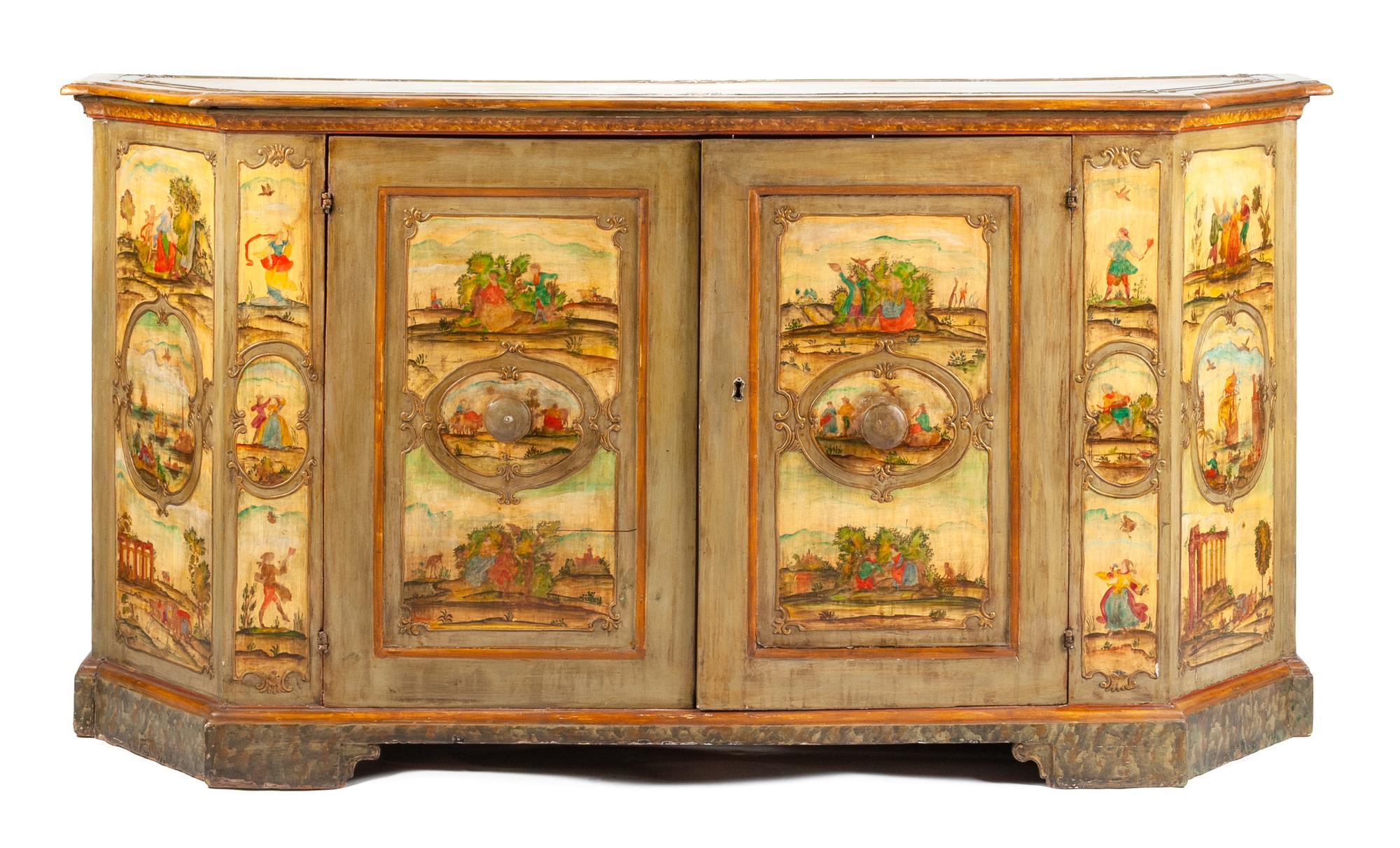 A Venetian Renaissance Revival Painted Sideboard Height 42 x width 79 x depth 25 1/2 inches. — LATE 19TH/EARLY 20TH CENTURY