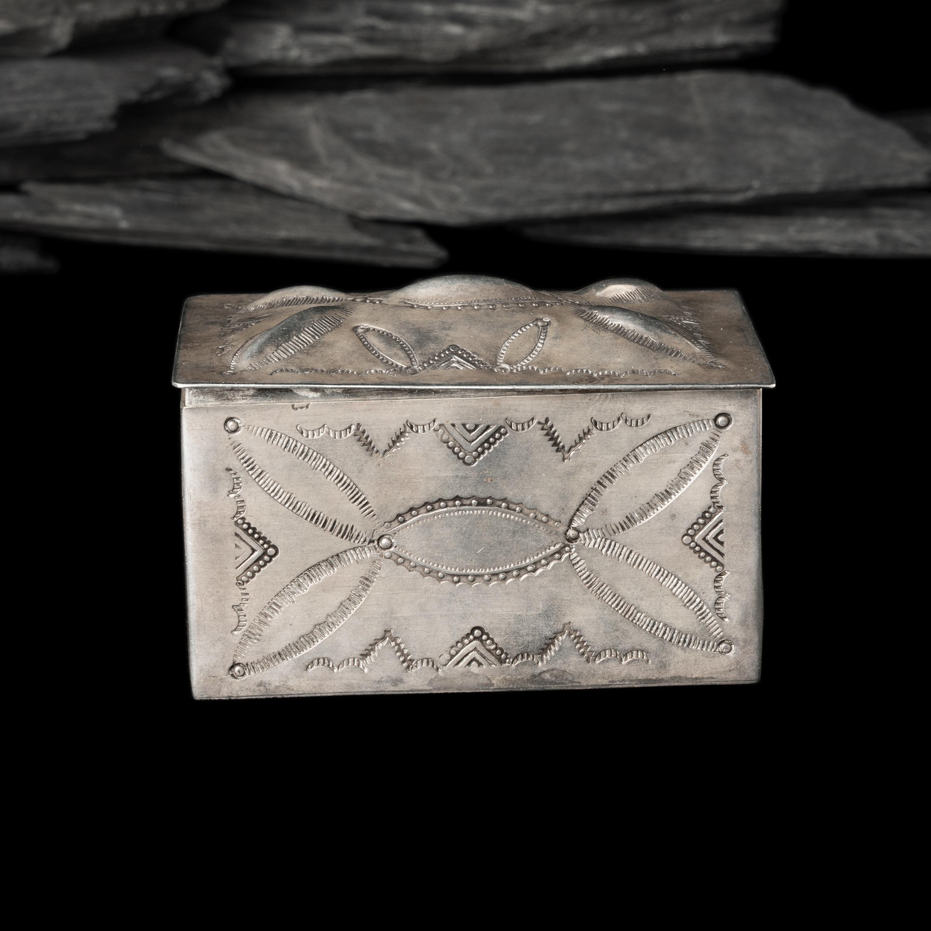 Navajo Heavily Stamped Lidded Silver Box