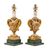 A Pair of Italian Painted Urn-Form Finials Mounted as Lamps