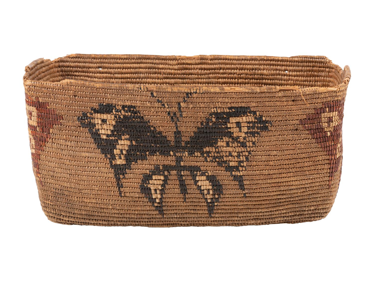 Salish Polychrome Pictorial Imbricated Basket, with Butterflies