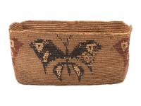 Salish Polychrome Pictorial Imbricated Basket, with Butterflies