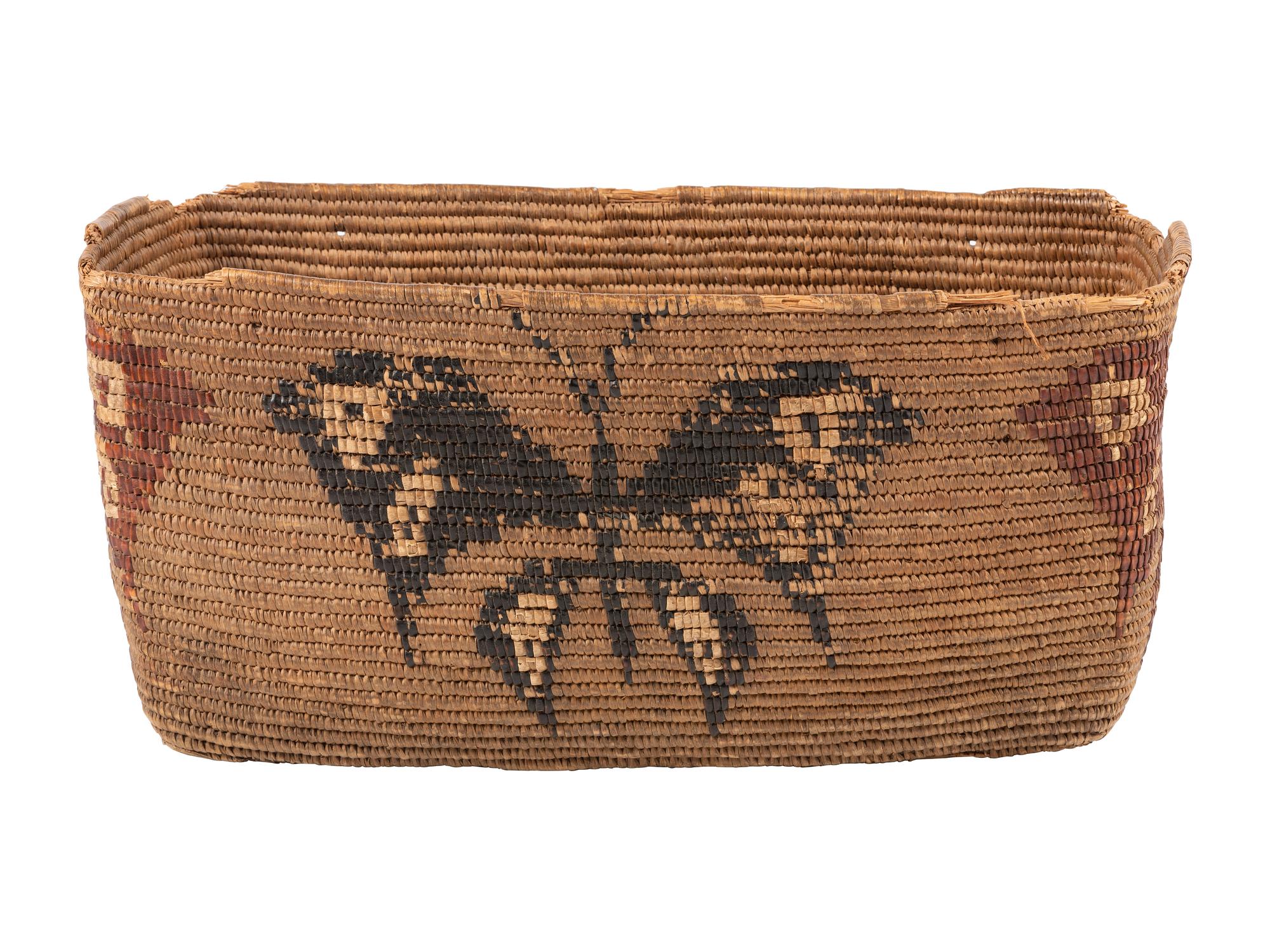 Salish Polychrome Pictorial Imbricated Basket, with Butterflies