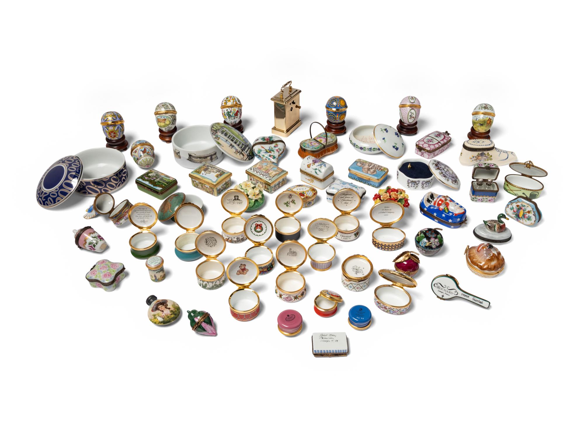 A Large Collection of Porcelain and Enamel Small Boxes