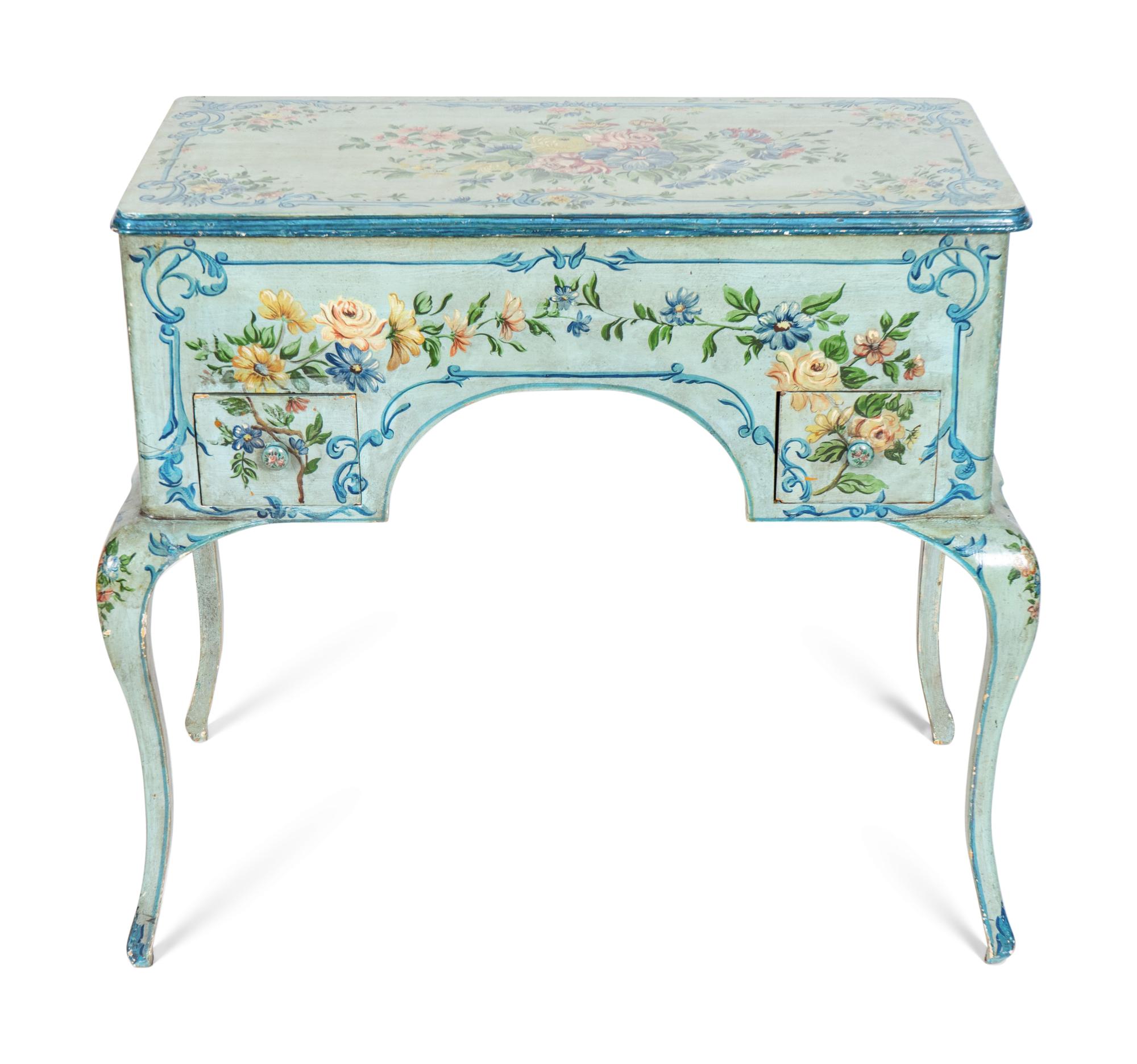 A Louis XV Style Painted Dressing Table with Polychromed Floral Decoration