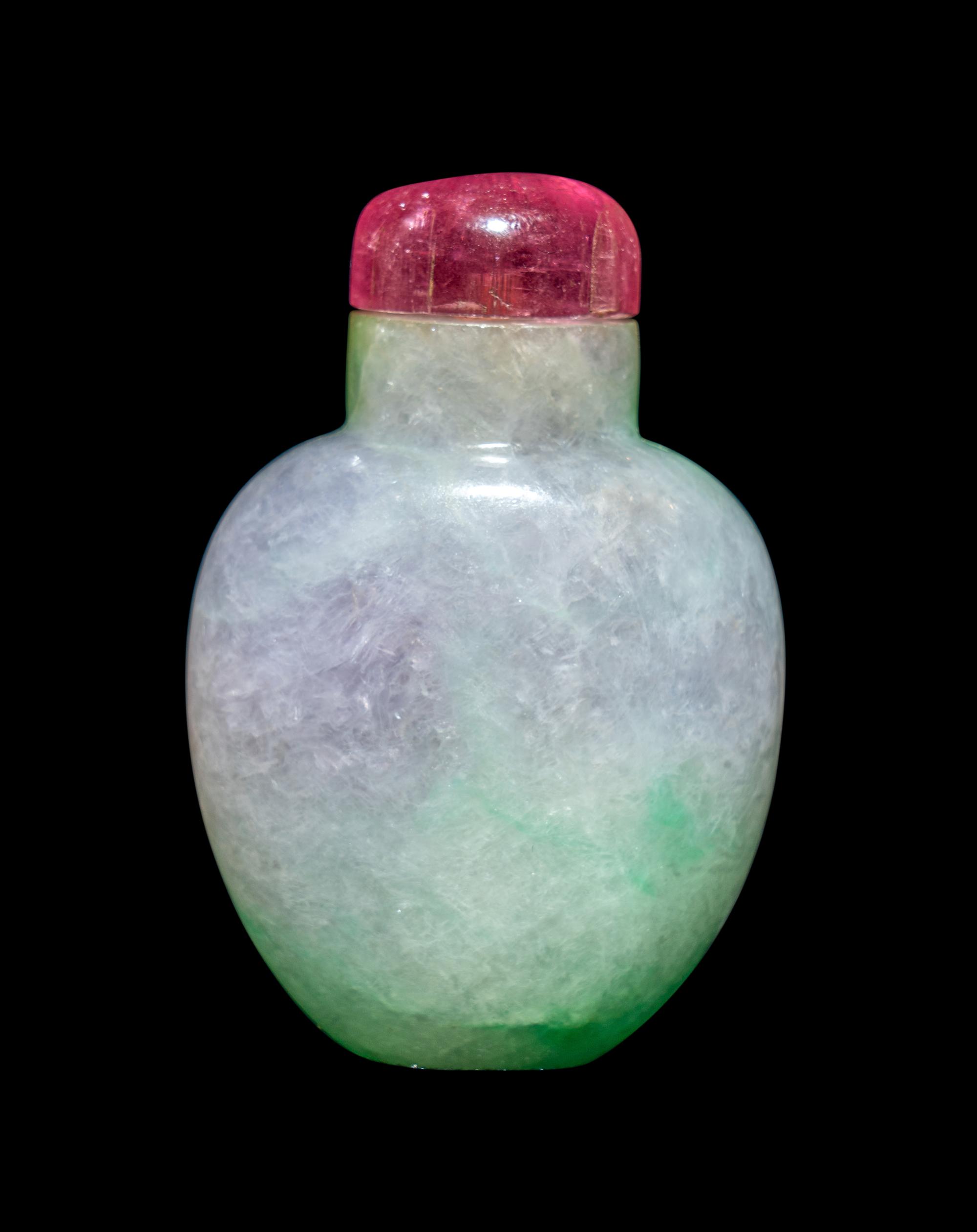 A Chinese Green and Lavender Jadeite Snuff Bottle
