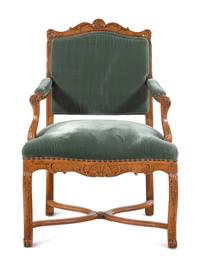 A Régence Style Velvet-Upholstered Beechwood Fauteuil