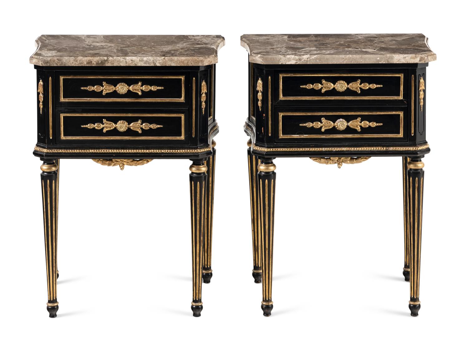 A Pair of Napoleon III Style Painted and Parcel Gilt Side Commodes