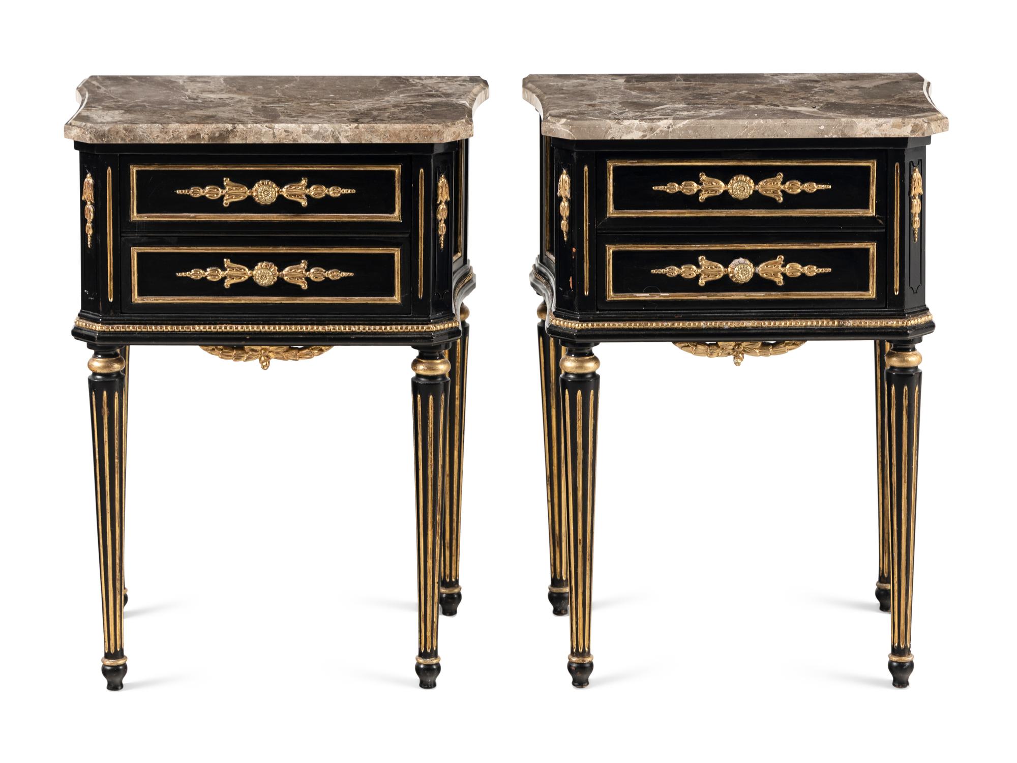 A Pair of Napoleon III Style Painted and Parcel Gilt Side Commodes