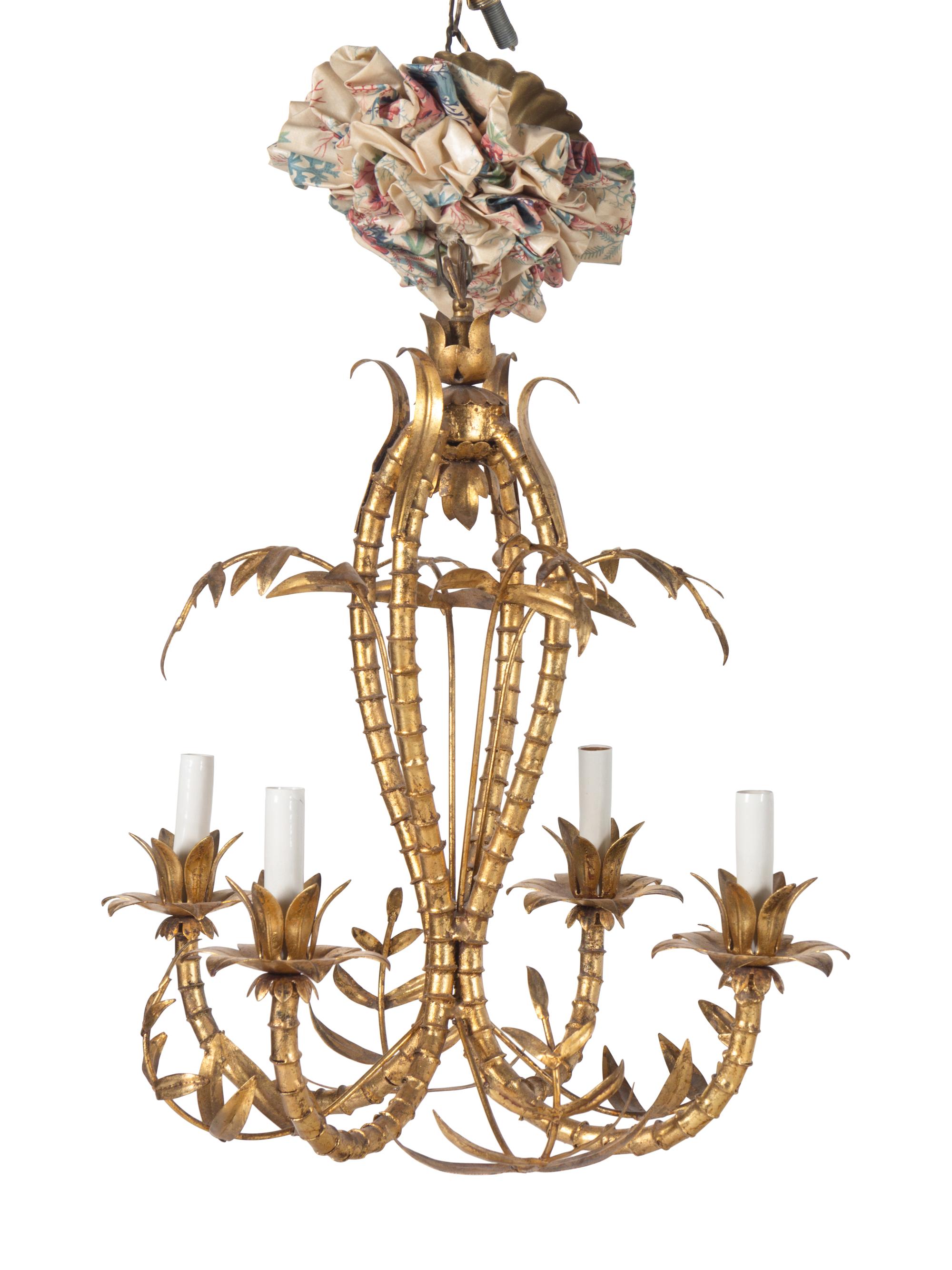 A Continental Gilt Metal Bamboo Form Four-Light Chandelier
