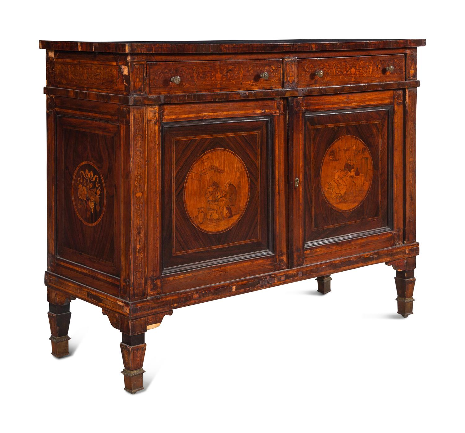 An Italian Walnut and Marquetry Cabinet