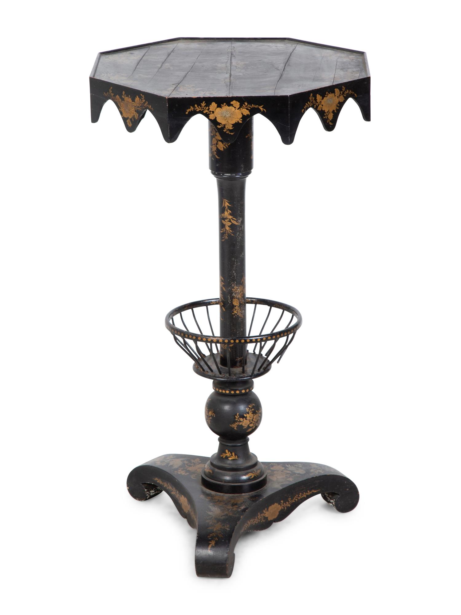 An English Black-Japanned Candle Stand or Work Table — 19TH CENTURY