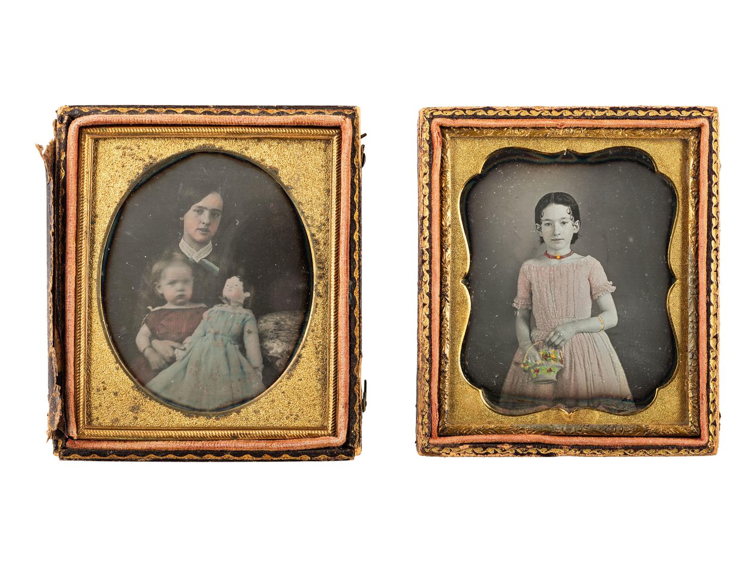 [EARLY PHOTOGRAPHY]. 5 fine sixth plate daguerreotypes featuring subjects holding interesting items