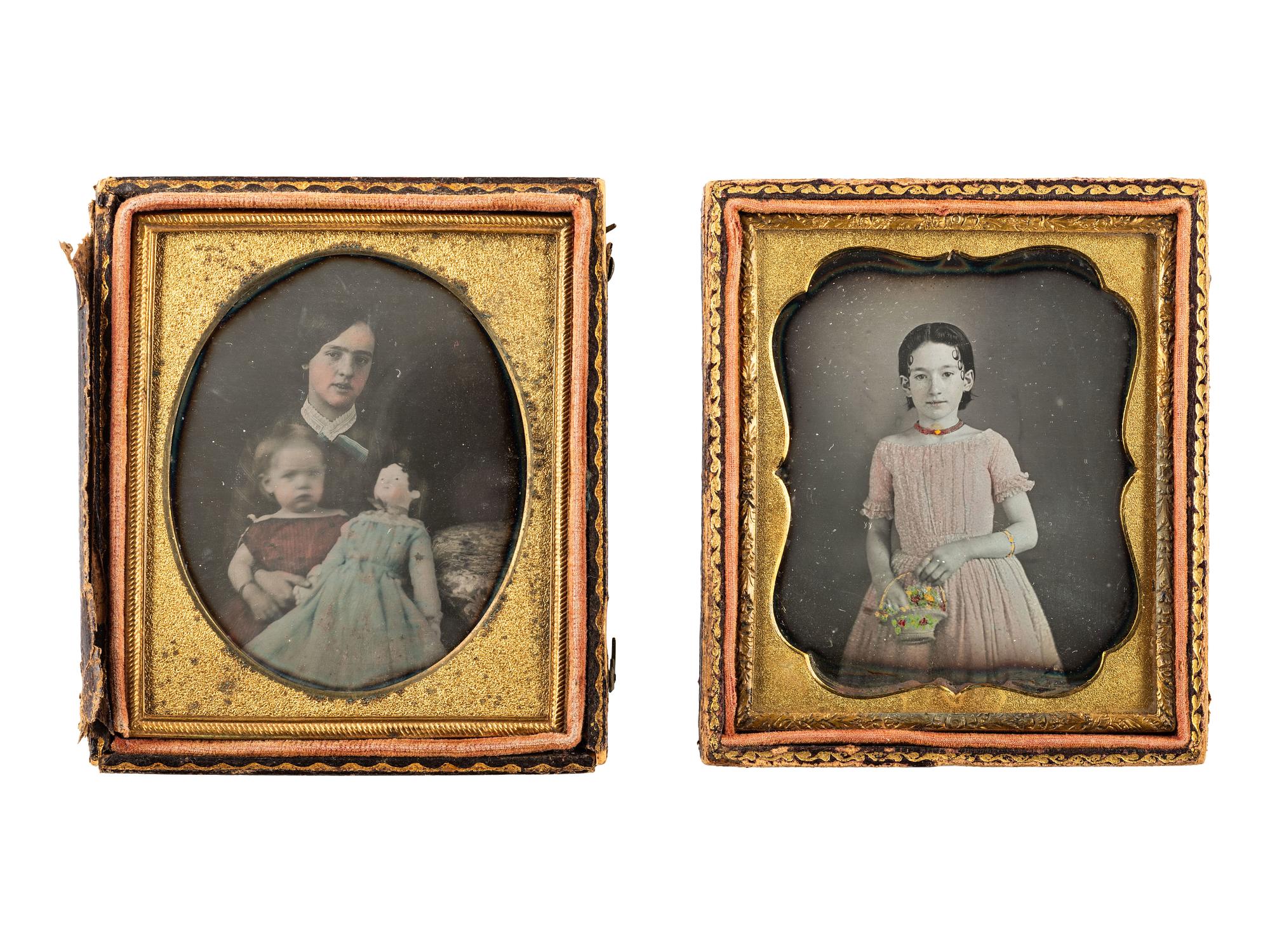 [EARLY PHOTOGRAPHY]. 5 fine sixth plate daguerreotypes featuring subjects holding interesting items