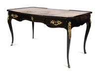 A Louis XV Style Gilt Bronze Mounted Ebonized Bureau Plat