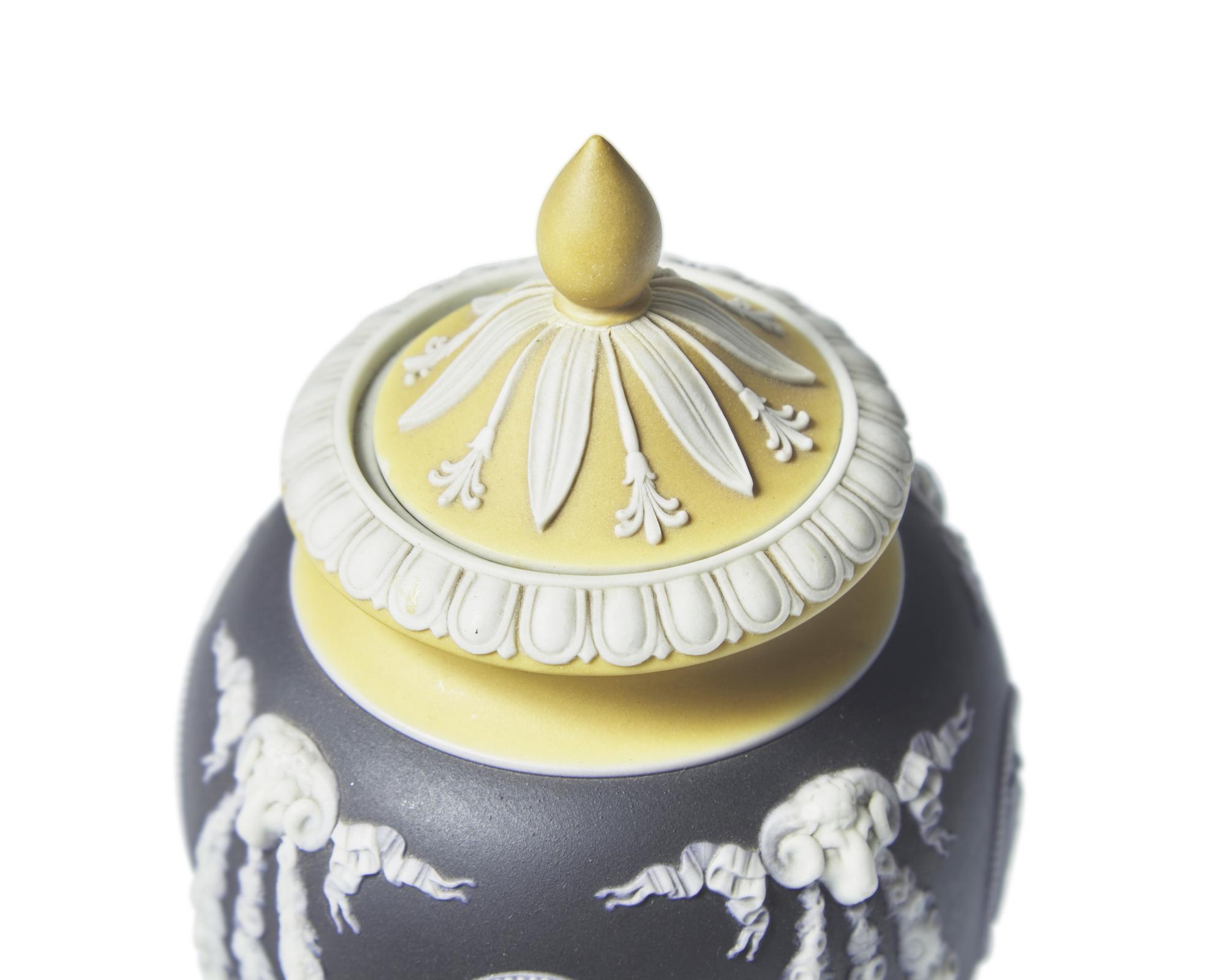 A Wedgwood Tricolor Jasperware Covered Vase