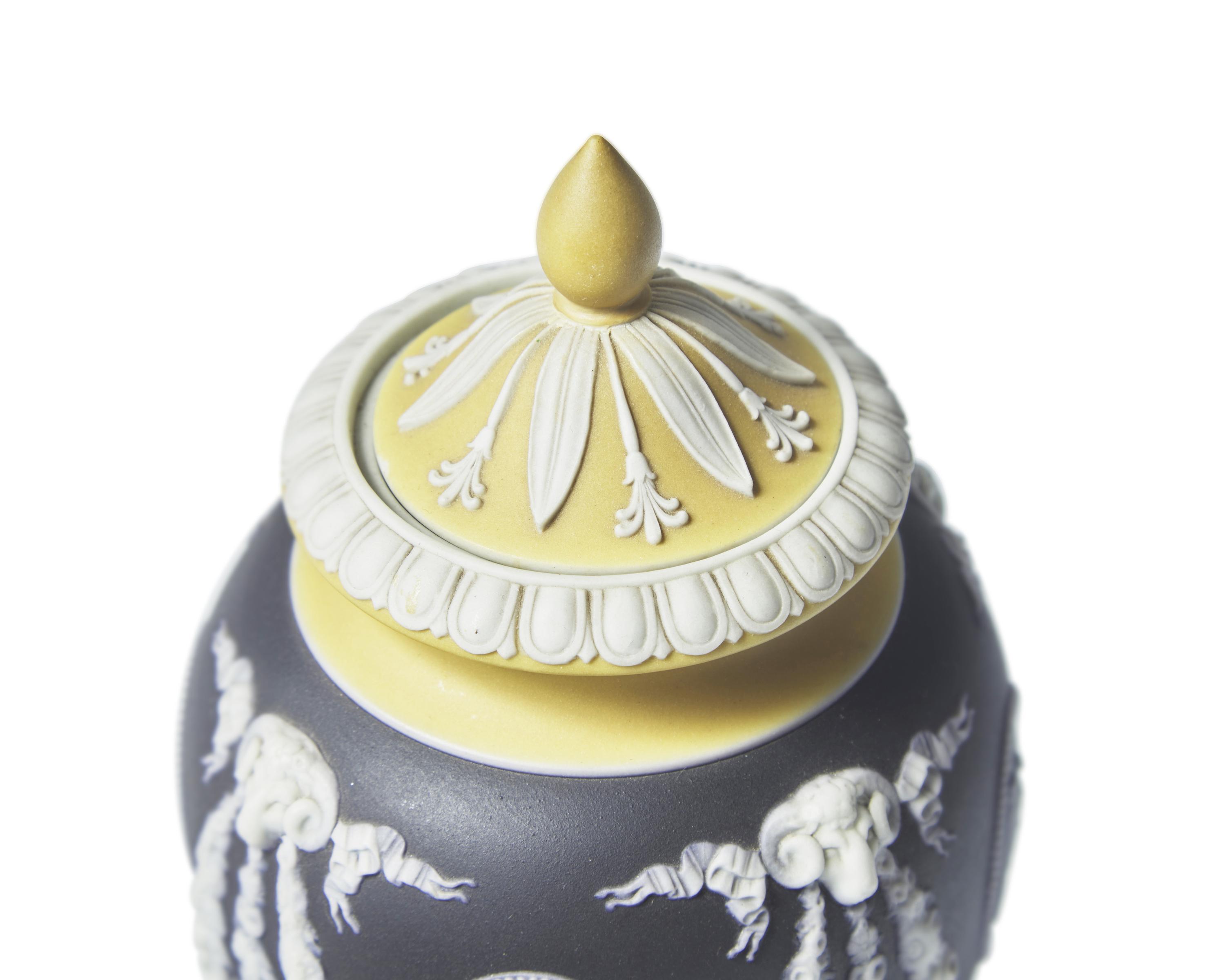 A Wedgwood Tricolor Jasperware Covered Vase