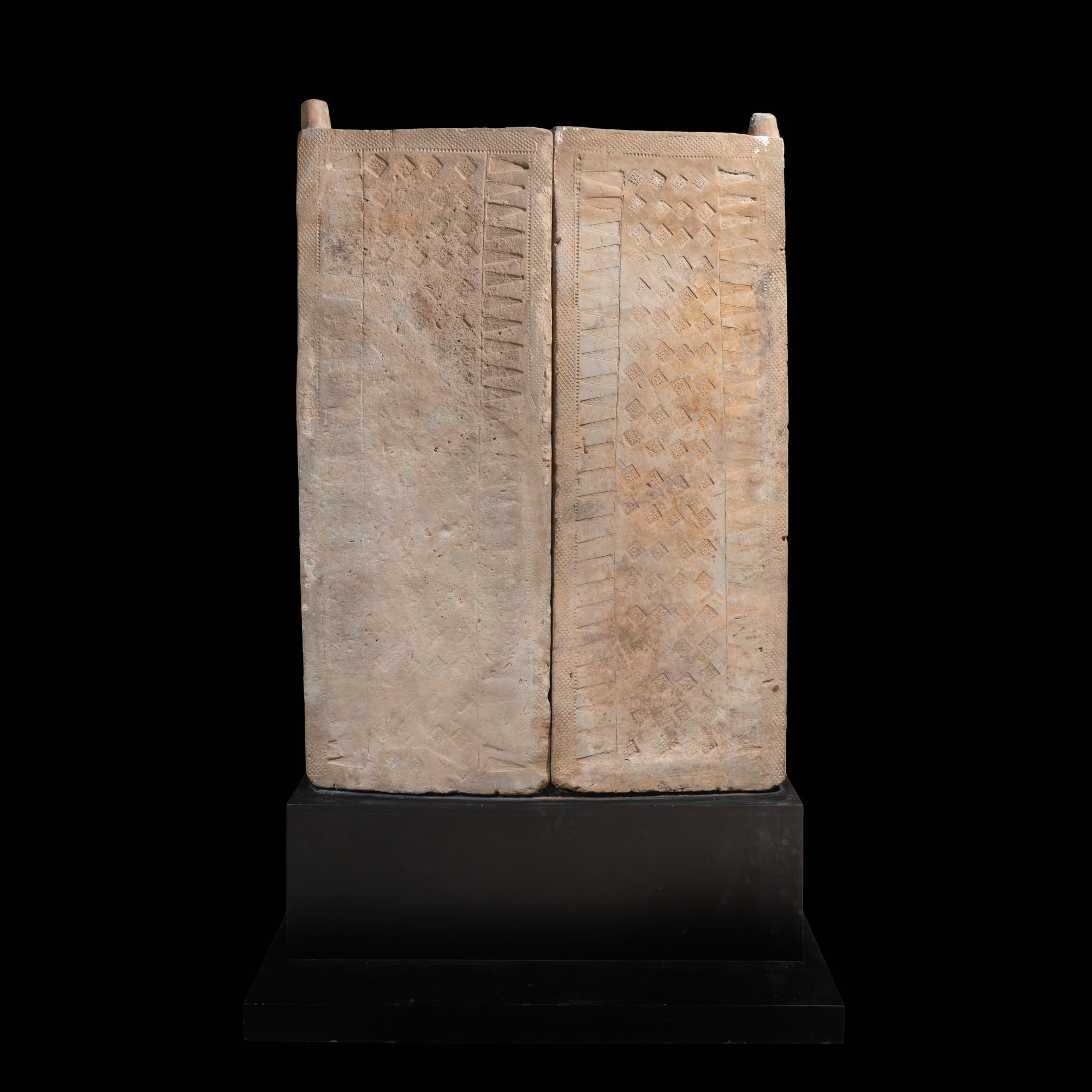 A Pair of Large Chinese Grey Tile Tomb Doors, Han Dynasty — 漢 铺首衔环空心磚墓門一对