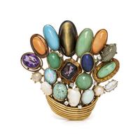 MULTIGEM AND DIAMOND BASKET BROOCH