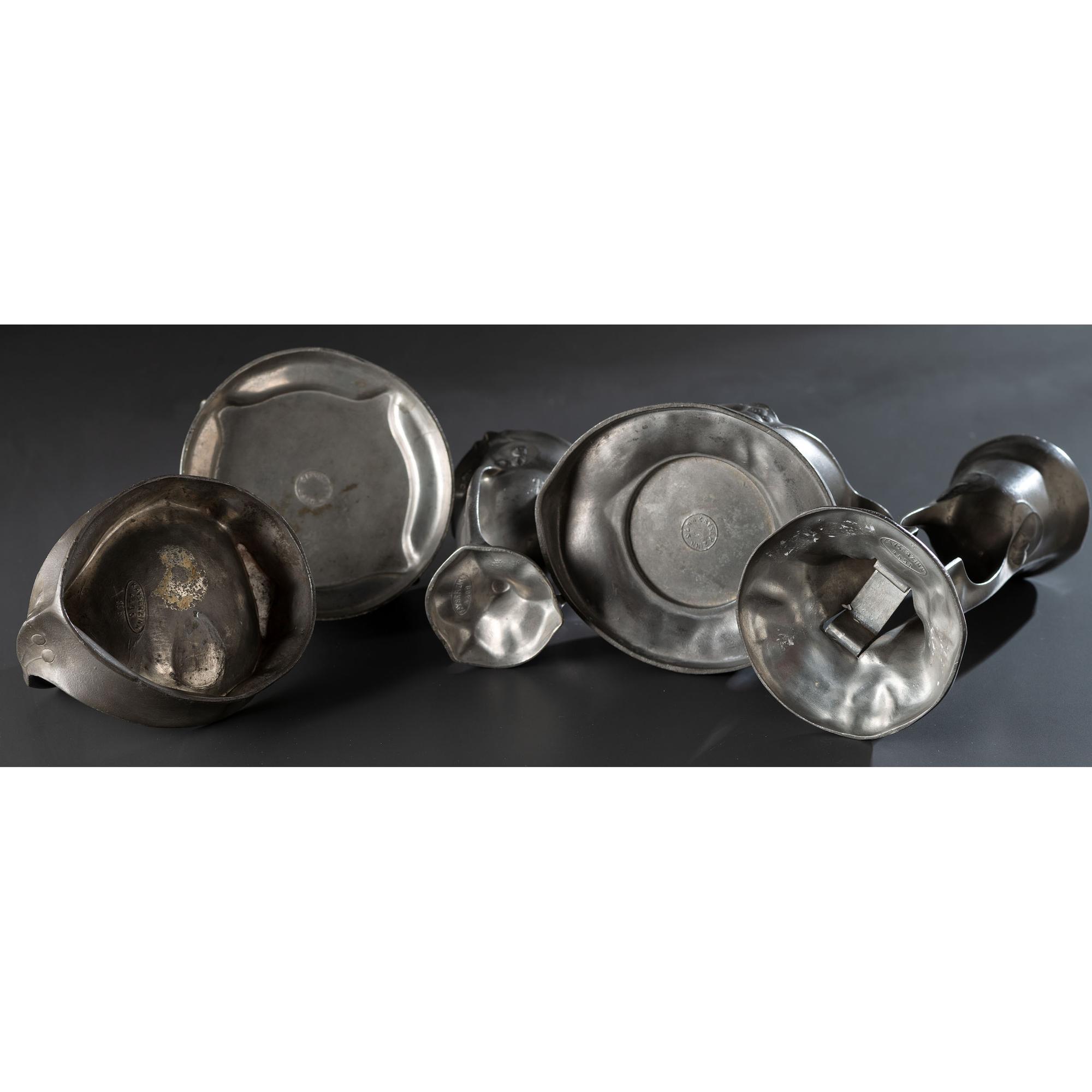 Five Kayserzinn Jugendstil Pewter Wares