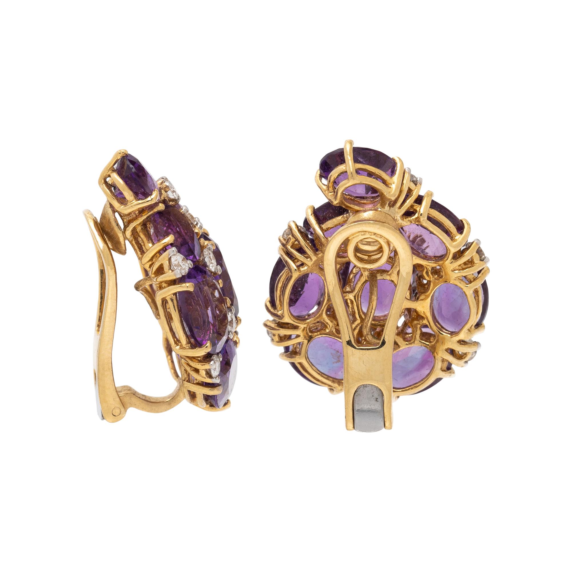AMETHYST, DIAMOND, AND YELLOW GOLD EARRINGS