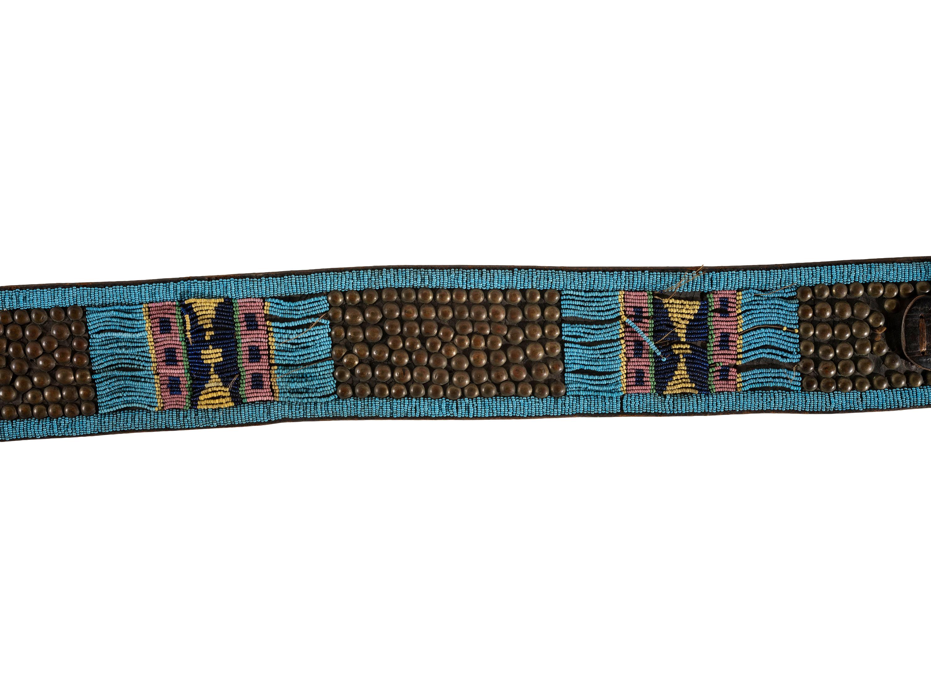 Plateau Beaded and Tacked Belt, with Pouch