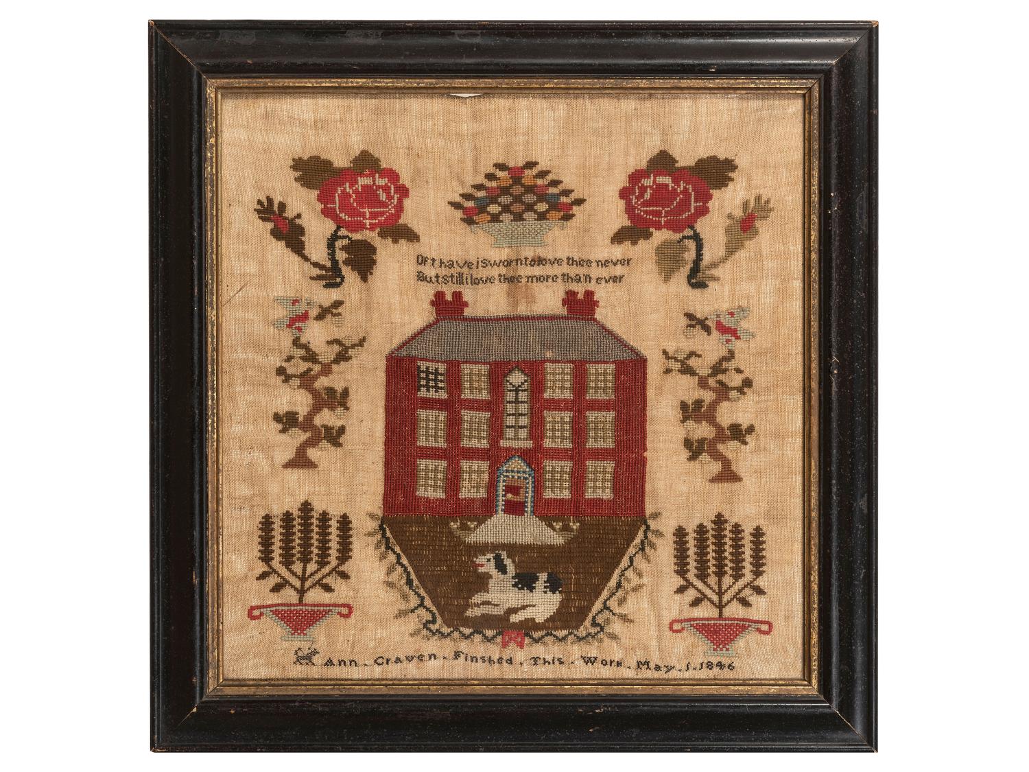 A Needlework Embroidered Pictorial Sampler, Wrought by Ann Craven, 19th Century