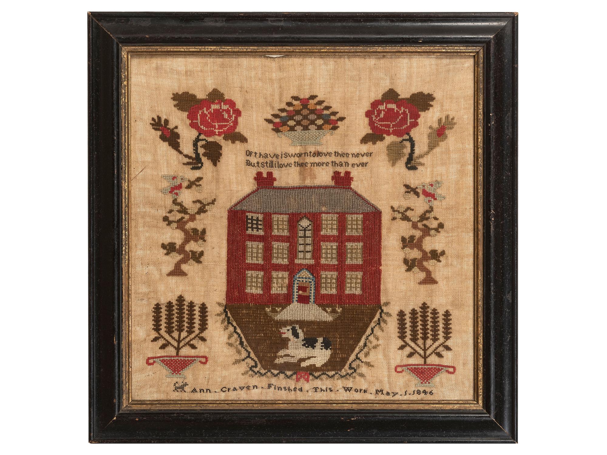 A Needlework Embroidered Pictorial Sampler, Wrought by Ann Craven, 19th Century