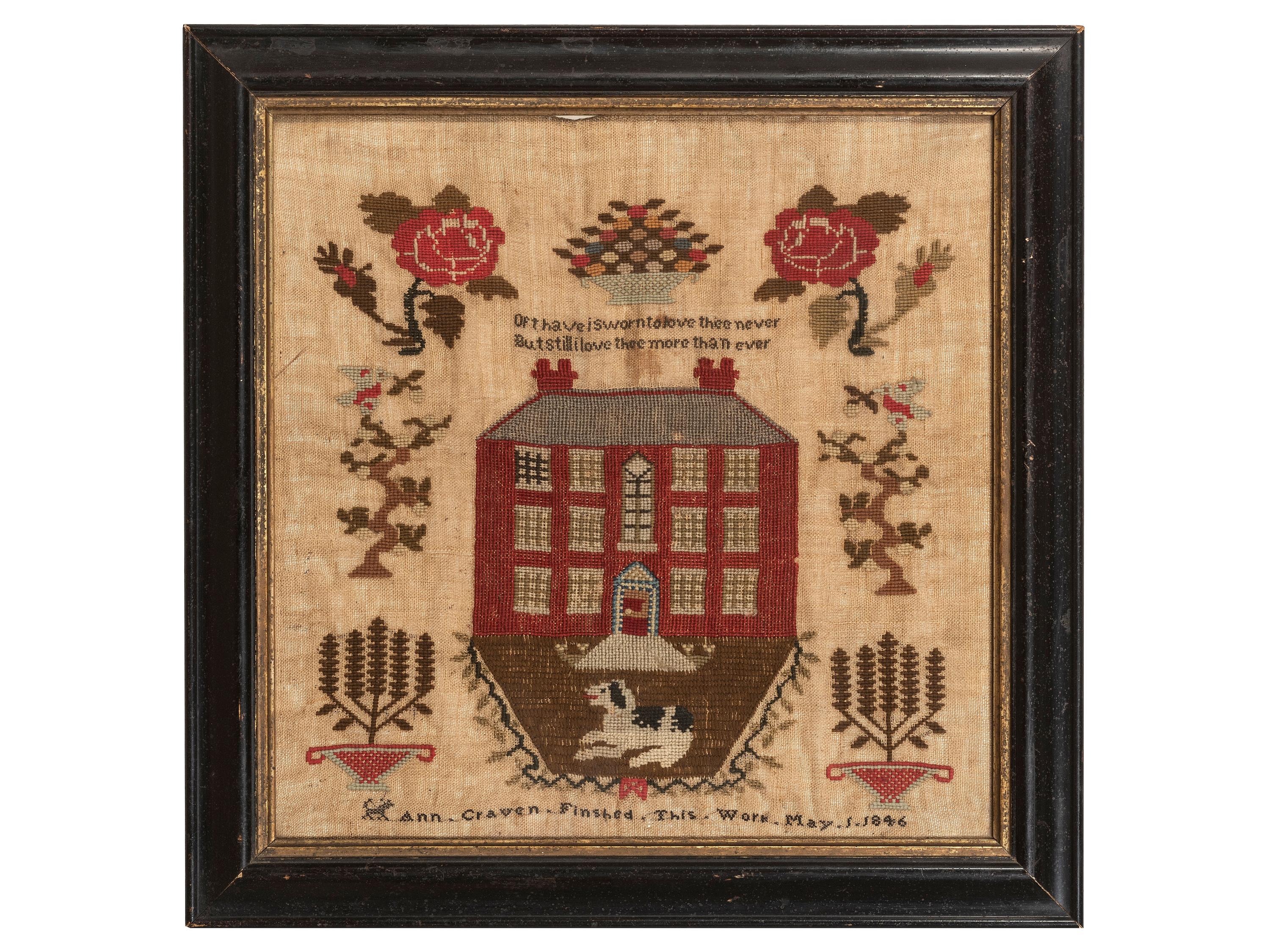 A Needlework Embroidered Pictorial Sampler, Wrought by Ann Craven, 19th Century