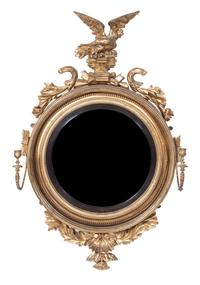 A Regency Giltwood Twin-Light Convex Mirror Height 45 x width 29 inches. — 19TH CENTURY